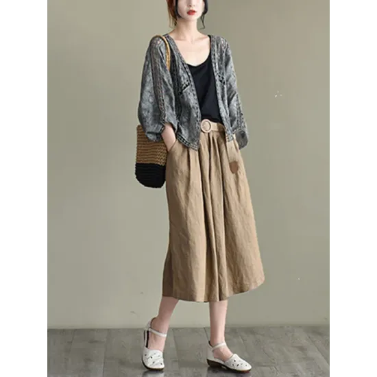 Seven-Quarter Sleeves Crochet Hollow Solid Color Outerwear Seven-Quarter Sleeves Crochet Hollow Solid Color Outerwear