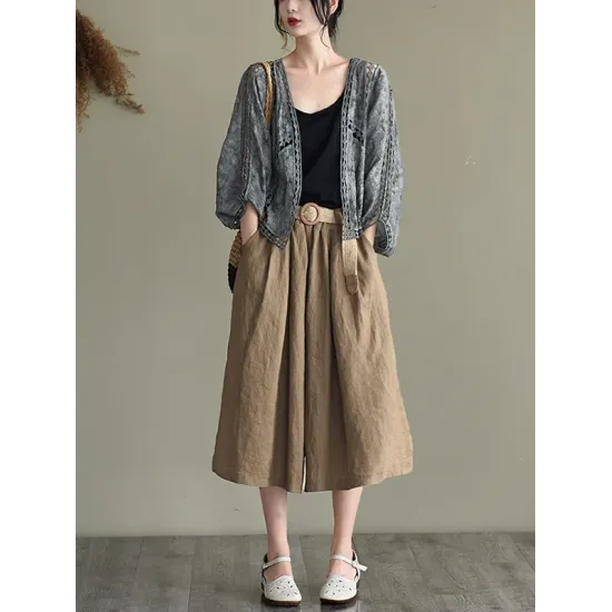Seven-Quarter Sleeves Crochet Hollow Solid Color Outerwear Seven-Quarter Sleeves Crochet Hollow Solid Color Outerwear