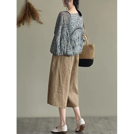 Seven-Quarter Sleeves Crochet Hollow Solid Color Outerwear Seven-Quarter Sleeves Crochet Hollow Solid Color Outerwear