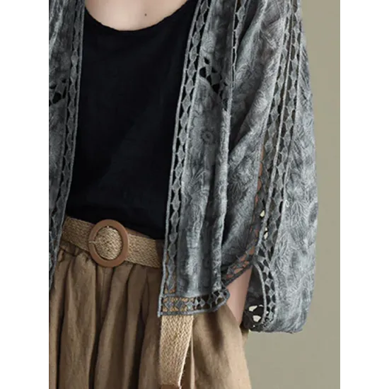 Seven-Quarter Sleeves Crochet Hollow Solid Color Outerwear Seven-Quarter Sleeves Crochet Hollow Solid Color Outerwear