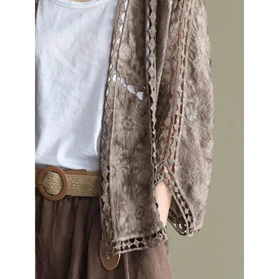 Seven-Quarter Sleeves Crochet Hollow Solid Color Outerwear Seven-Quarter Sleeves Crochet Hollow Solid Color Outerwear