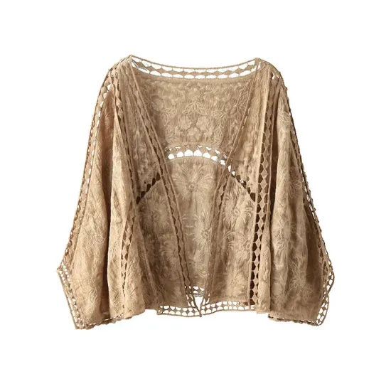 Seven-Quarter Sleeves Crochet Hollow Solid Color Outerwear Seven-Quarter Sleeves Crochet Hollow Solid Color Outerwear
