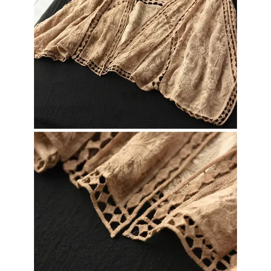 Seven-Quarter Sleeves Crochet Hollow Solid Color Outerwear Seven-Quarter Sleeves Crochet Hollow Solid Color Outerwear