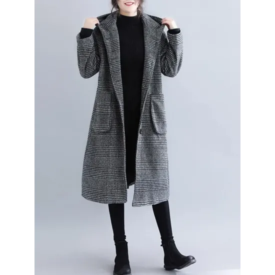 Loose Plaid Woolen Hood Coat Loose Plaid Woolen Hood Coat