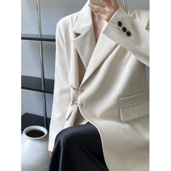 Urban Long Sleeves Loose Solid Color Pin Lapel Collar Suit Outerwear Urban Long Sleeves Loose Solid Color Pin Lapel Collar Suit Outerwear