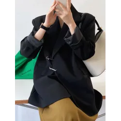 Urban Long Sleeves Loose Solid Color Pin Lapel Collar Suit Outerwear