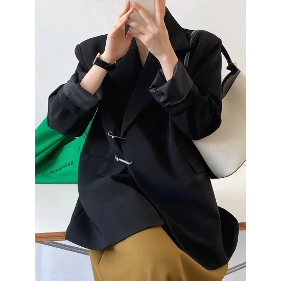Urban Long Sleeves Loose Solid Color Pin Lapel Collar Suit Outerwear Urban Long Sleeves Loose Solid Color Pin Lapel Collar Suit Outerwear