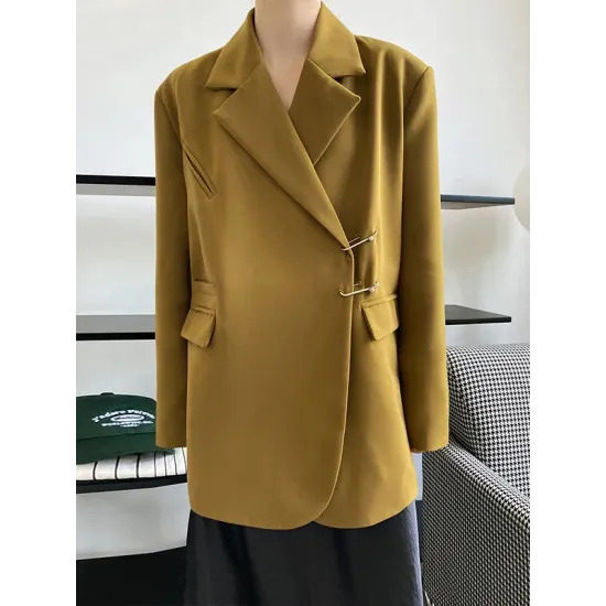 Urban Long Sleeves Loose Solid Color Pin Lapel Collar Suit Outerwear Urban Long Sleeves Loose Solid Color Pin Lapel Collar Suit Outerwear