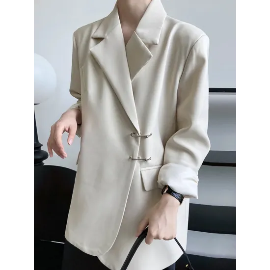 Urban Long Sleeves Loose Solid Color Pin Lapel Collar Suit Outerwear Urban Long Sleeves Loose Solid Color Pin Lapel Collar Suit Outerwear