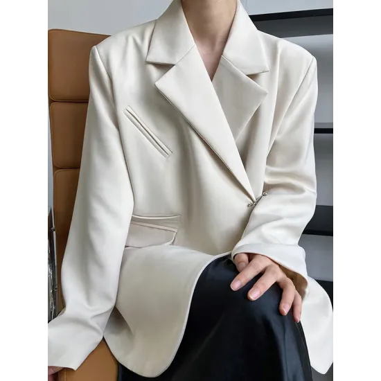 Urban Long Sleeves Loose Solid Color Pin Lapel Collar Suit Outerwear Urban Long Sleeves Loose Solid Color Pin Lapel Collar Suit Outerwear