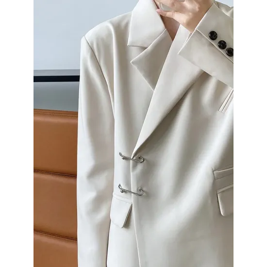Urban Long Sleeves Loose Solid Color Pin Lapel Collar Suit Outerwear Urban Long Sleeves Loose Solid Color Pin Lapel Collar Suit Outerwear