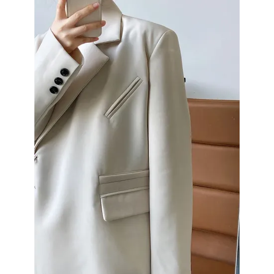 Urban Long Sleeves Loose Solid Color Pin Lapel Collar Suit Outerwear Urban Long Sleeves Loose Solid Color Pin Lapel Collar Suit Outerwear