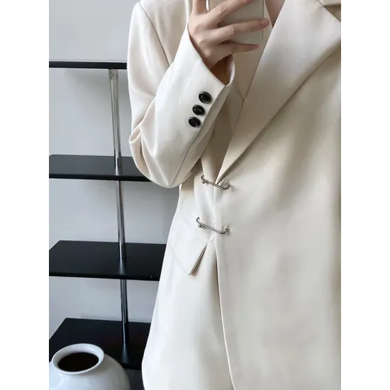 Urban Long Sleeves Loose Solid Color Pin Lapel Collar Suit Outerwear Urban Long Sleeves Loose Solid Color Pin Lapel Collar Suit Outerwear