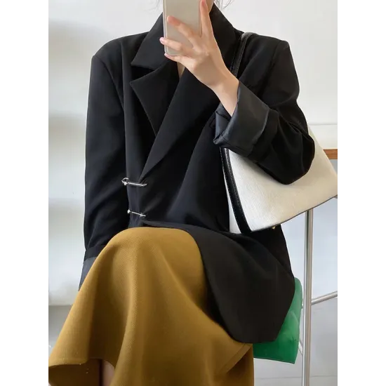 Urban Long Sleeves Loose Solid Color Pin Lapel Collar Suit Outerwear Urban Long Sleeves Loose Solid Color Pin Lapel Collar Suit Outerwear