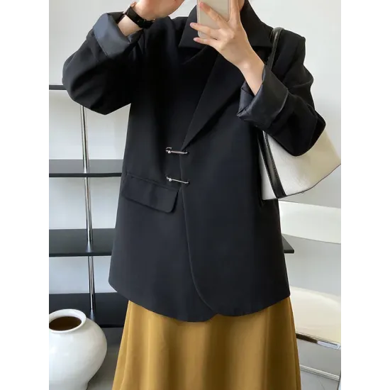 Urban Long Sleeves Loose Solid Color Pin Lapel Collar Suit Outerwear Urban Long Sleeves Loose Solid Color Pin Lapel Collar Suit Outerwear