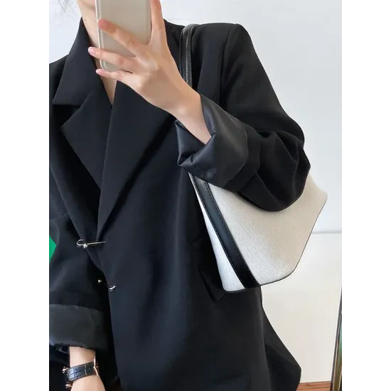 Urban Long Sleeves Loose Solid Color Pin Lapel Collar Suit Outerwear Urban Long Sleeves Loose Solid Color Pin Lapel Collar Suit Outerwear