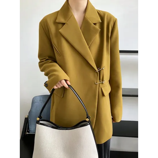 Urban Long Sleeves Loose Solid Color Pin Lapel Collar Suit Outerwear Urban Long Sleeves Loose Solid Color Pin Lapel Collar Suit Outerwear