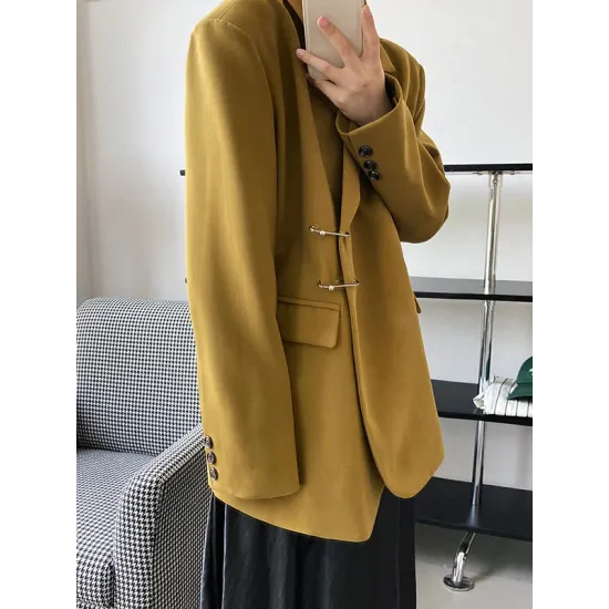 Urban Long Sleeves Loose Solid Color Pin Lapel Collar Suit Outerwear Urban Long Sleeves Loose Solid Color Pin Lapel Collar Suit Outerwear