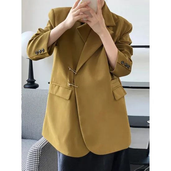 Urban Long Sleeves Loose Solid Color Pin Lapel Collar Suit Outerwear Urban Long Sleeves Loose Solid Color Pin Lapel Collar Suit Outerwear