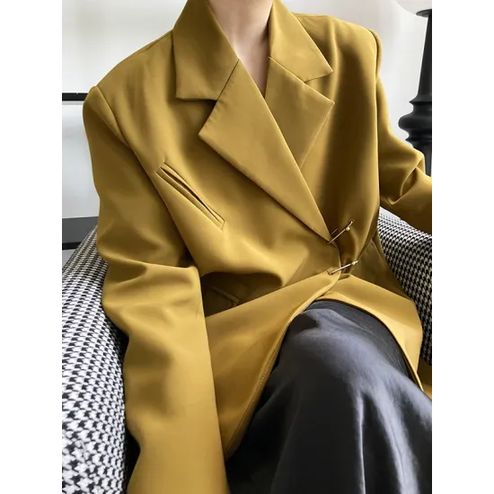 Urban Long Sleeves Loose Solid Color Pin Lapel Collar Suit Outerwear Urban Long Sleeves Loose Solid Color Pin Lapel Collar Suit Outerwear