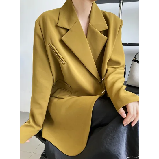 Urban Long Sleeves Loose Solid Color Pin Lapel Collar Suit Outerwear Urban Long Sleeves Loose Solid Color Pin Lapel Collar Suit Outerwear