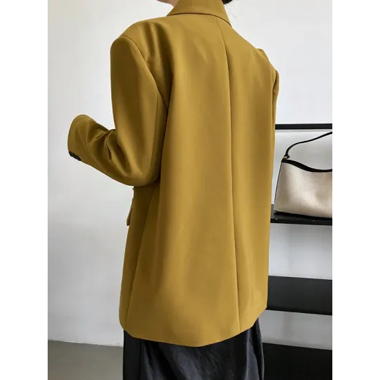 Urban Long Sleeves Loose Solid Color Pin Lapel Collar Suit Outerwear Urban Long Sleeves Loose Solid Color Pin Lapel Collar Suit Outerwear