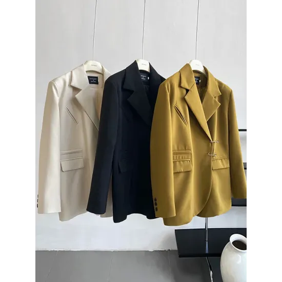 Urban Long Sleeves Loose Solid Color Pin Lapel Collar Suit Outerwear Urban Long Sleeves Loose Solid Color Pin Lapel Collar Suit Outerwear