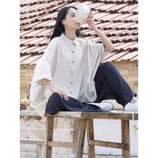 Vintage Simple Ramie Cotton Outwear Tops Vintage Simple Ramie Cotton Outwear Tops