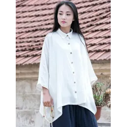 Vintage Simple Ramie Cotton Outwear Tops