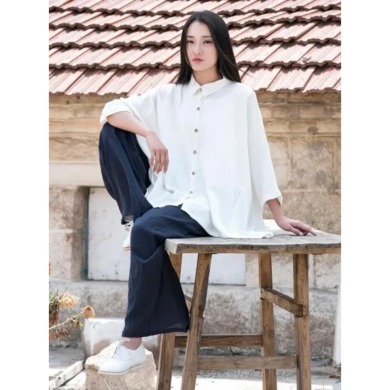 Vintage Simple Ramie Cotton Outwear Tops Vintage Simple Ramie Cotton Outwear Tops