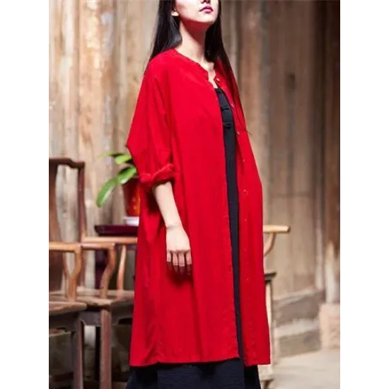 Soft Red Ramie Cotton Linen Cover-up Cardigan Soft Red Ramie Cotton Linen Cover-up Cardigan