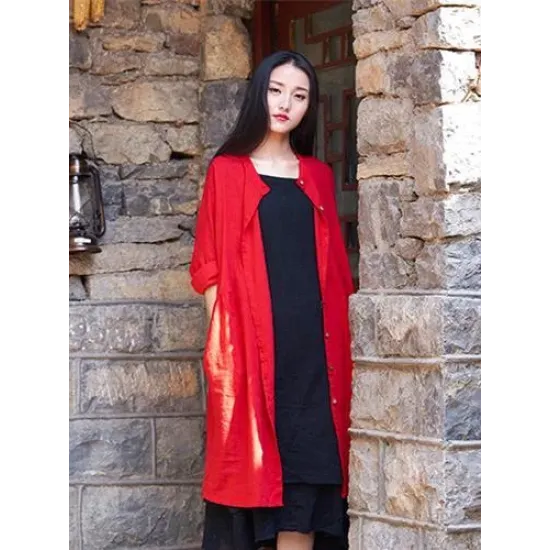 Soft Red Ramie Cotton Linen Cover-up Cardigan Soft Red Ramie Cotton Linen Cover-up Cardigan