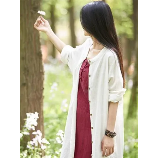 Soft White Ramie Cotton Linen Cover-up Cardigan Soft White Ramie Cotton Linen Cover-up Cardigan