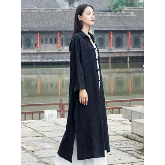 Black&Light gray Split-side Vintage Linen Outwear Black&Light gray Split-side Vintage Linen Outwear