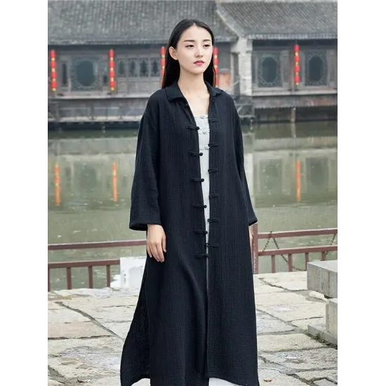 Black&Light gray Split-side Vintage Linen Outwear Black&Light gray Split-side Vintage Linen Outwear
