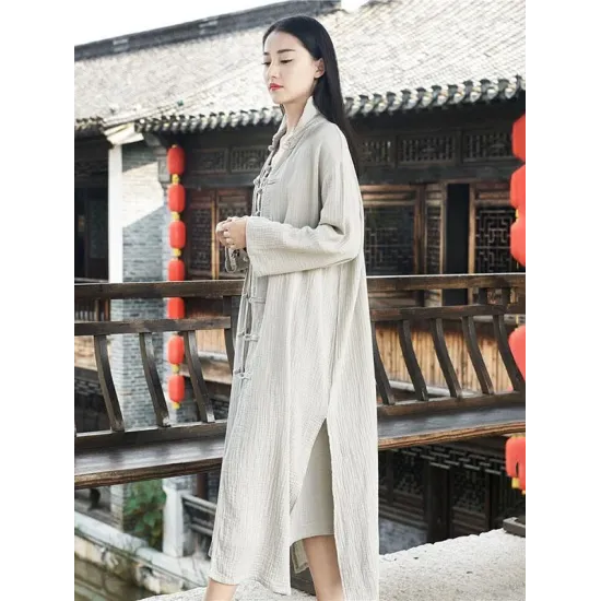 Black&Light gray Split-side Vintage Linen Outwear Black&Light gray Split-side Vintage Linen Outwear