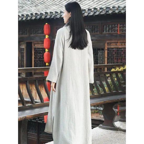 Black&Light gray Split-side Vintage Linen Outwear Black&Light gray Split-side Vintage Linen Outwear