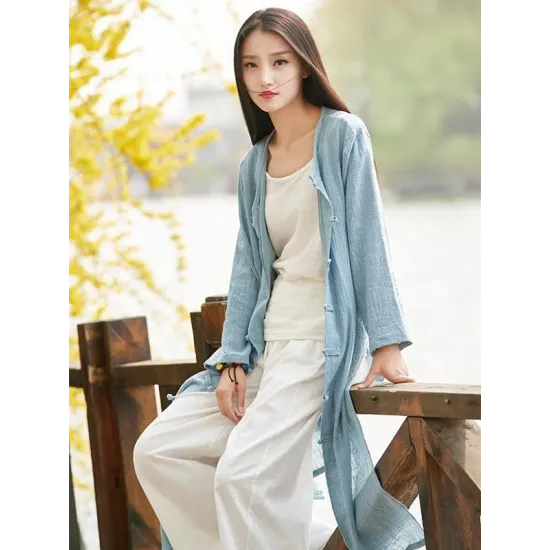 Blue&Red Frog Ramie Cotton Linen Outwear Cardigan Blue&Red Frog Ramie Cotton Linen Outwear Cardigan