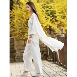 Soft White Frog Ramie Cotton Linen Outwear Cardigan