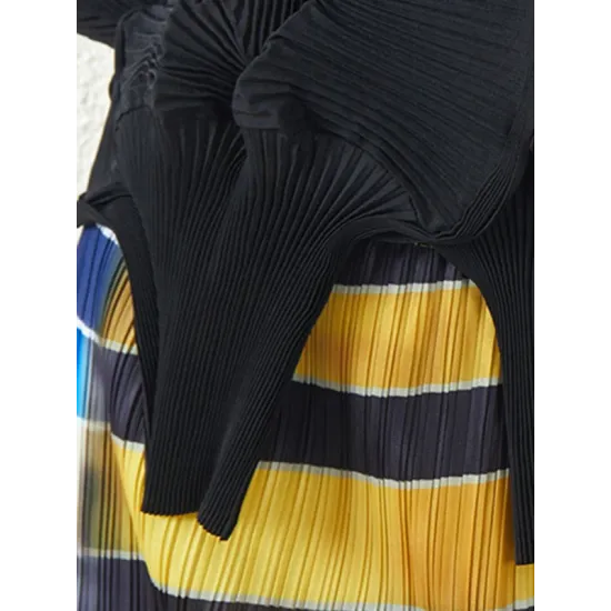 Original Creation Irregularity Long Sleeves Buttoned Pleated Solid Color Outerwear