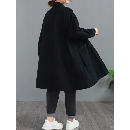Casual Loose Solid Color Buttoned Lapel Collar Long Sleeves Trench Coat Casual Loose Solid Color Buttoned Lapel Collar Long Sleeves Trench Coat