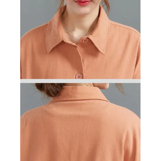 Casual Loose Solid Color Buttoned Lapel Collar Long Sleeves Trench Coat Casual Loose Solid Color Buttoned Lapel Collar Long Sleeves Trench Coat