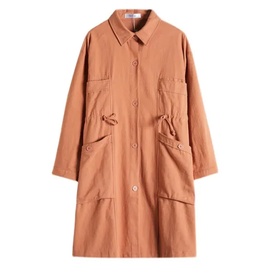 Casual Loose Solid Color Buttoned Lapel Collar Long Sleeves Trench Coat Casual Loose Solid Color Buttoned Lapel Collar Long Sleeves Trench Coat