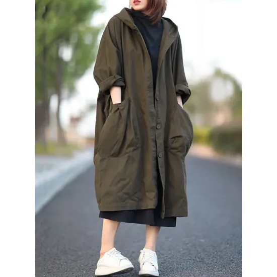 Original Solid Hooded Long Sleeve Outerwear&Coat Original Solid Hooded Long Sleeve Outerwear&Coat