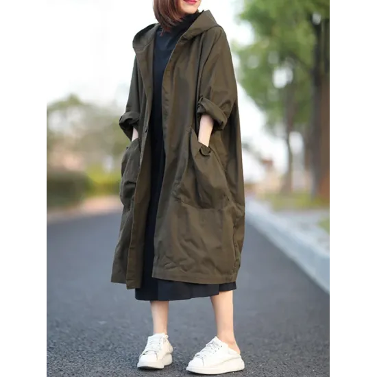 Original Solid Hooded Long Sleeve Outerwear&Coat Original Solid Hooded Long Sleeve Outerwear&Coat