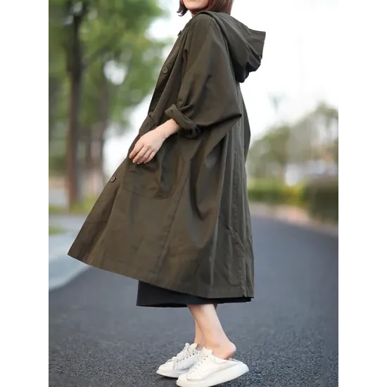 Original Solid Hooded Long Sleeve Outerwear&Coat Original Solid Hooded Long Sleeve Outerwear&Coat