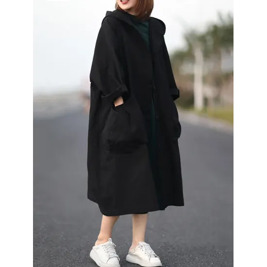 Original Solid Hooded Long Sleeve Outerwear&Coat Original Solid Hooded Long Sleeve Outerwear&Coat