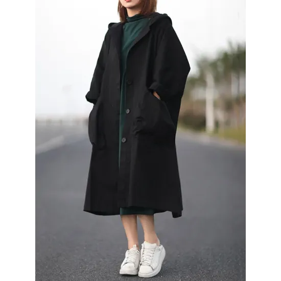 Original Solid Hooded Long Sleeve Outerwear&Coat Original Solid Hooded Long Sleeve Outerwear&Coat