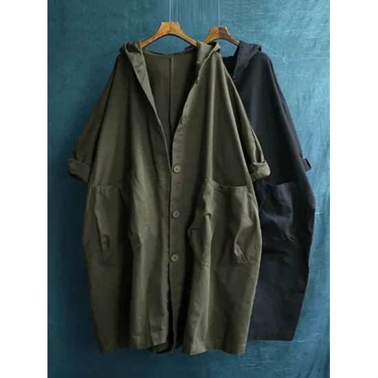 Original Solid Hooded Long Sleeve Outerwear&Coat Original Solid Hooded Long Sleeve Outerwear&Coat