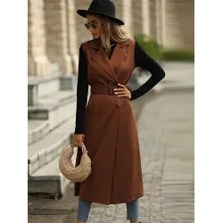 Casual Sleeveless Loose Solid Color Lapel Collar Coat